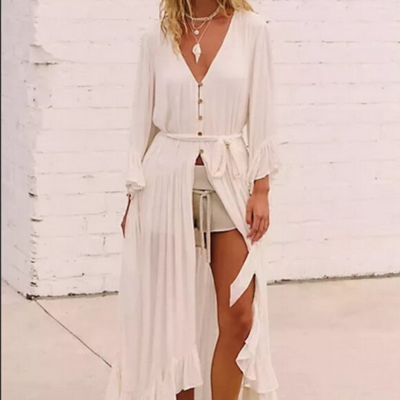 free people button down maxi dress Free people, maxi button down shirt dress, size 2